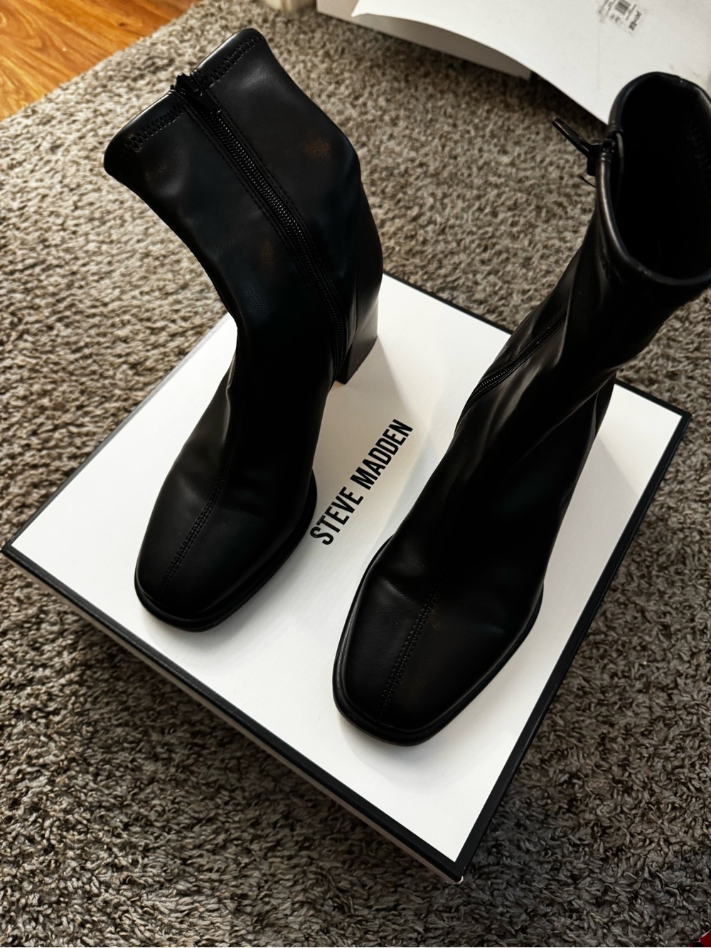 Steve Madden Black Mid-Calf Square Toe Block Heel Boots